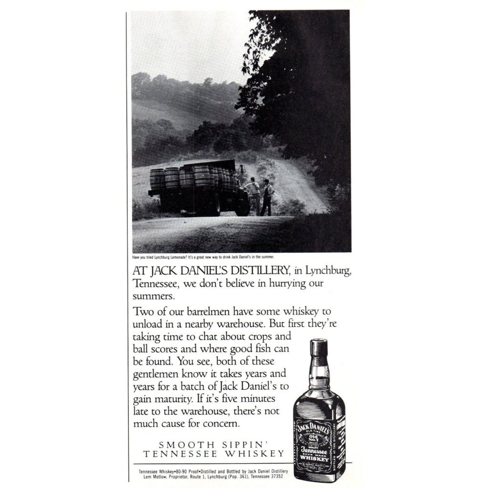 1987 Jack Daniels Whiskey Vintage Print Ad Dirt Road Barrels Truck Wall Art